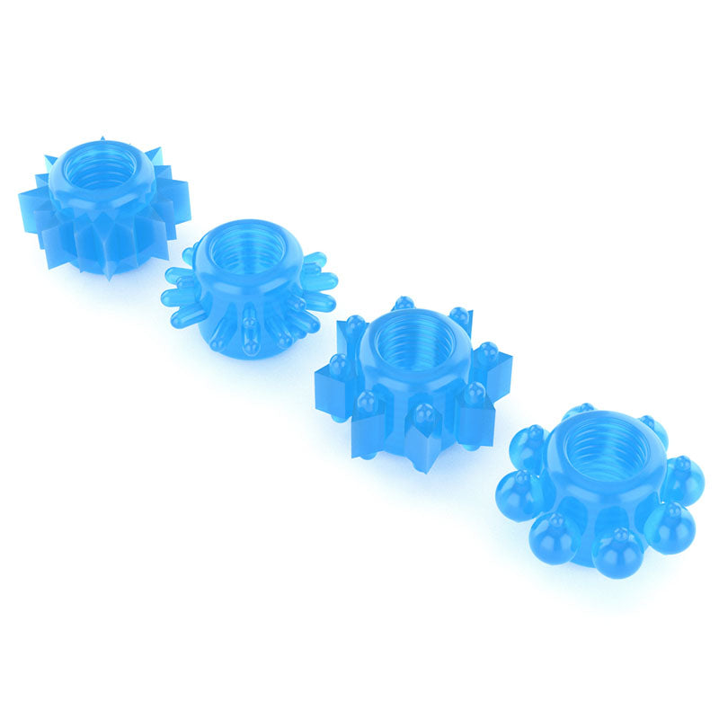 Lumino Play Penis Rings 4 Pack - Glow in the Dark Blue Cock Rings - Set of 4