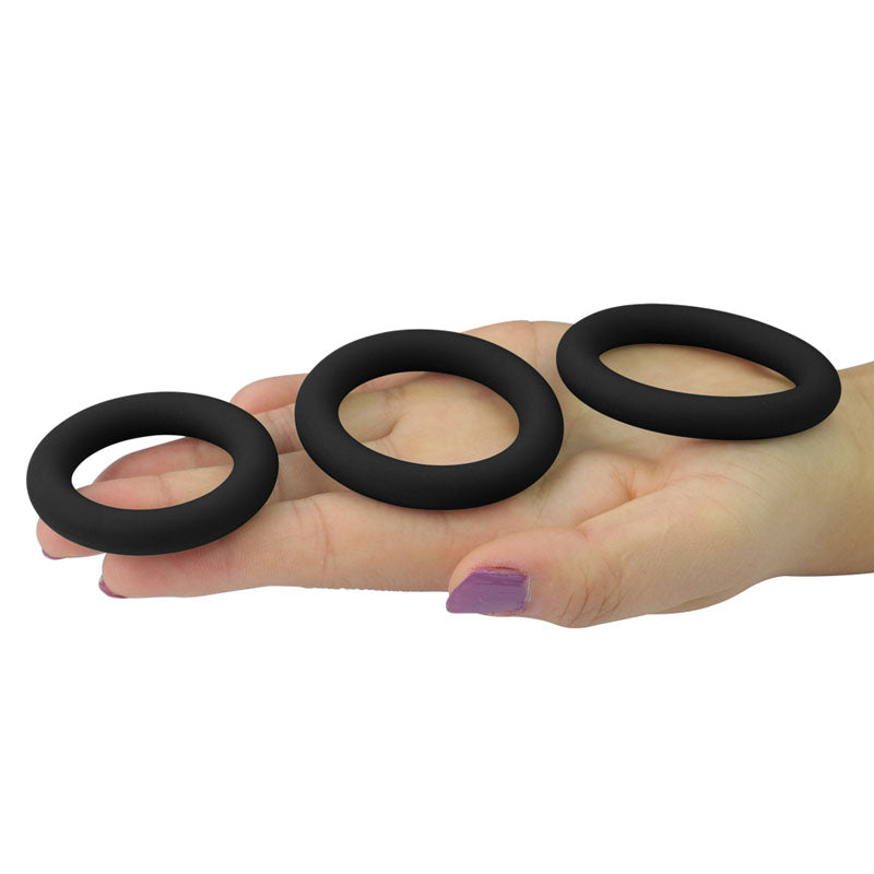 Power Plus Soft Silicone Snug Ring - Black Cock Rings - Set of 3 Sizes