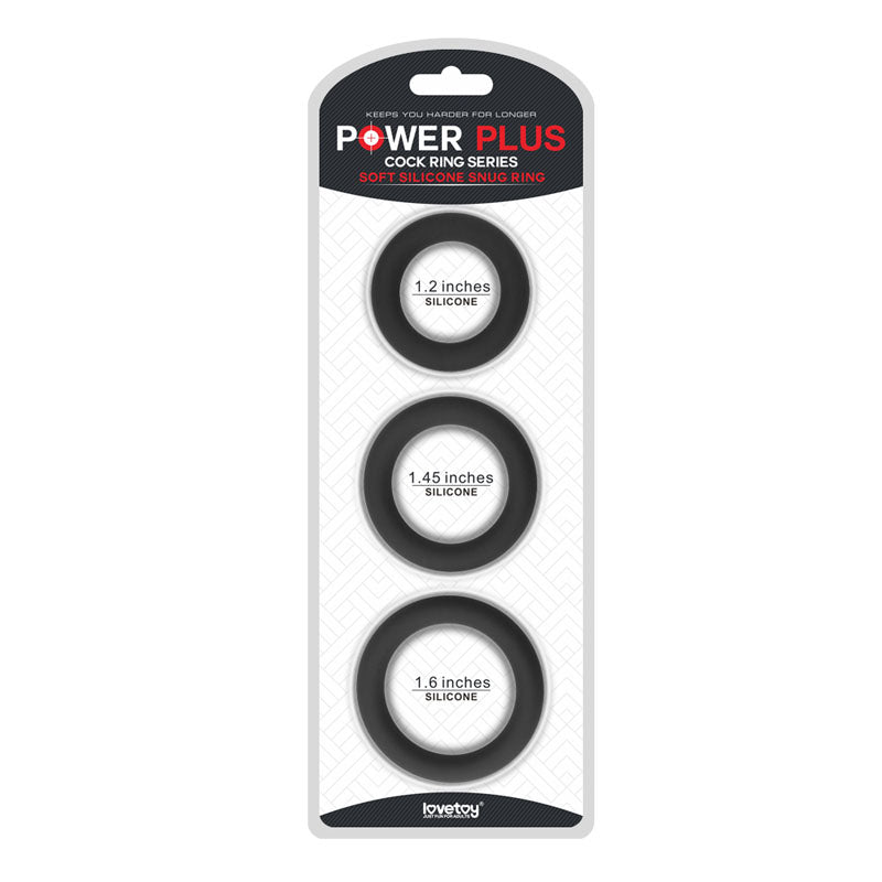 Power Plus Soft Silicone Snug Ring - Black Cock Rings - Set of 3 Sizes