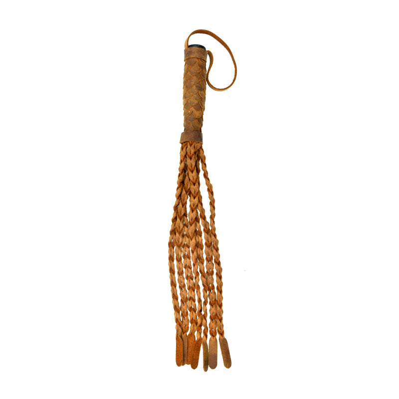 OUCH! Italian Leather 7 Braided Tails & 6 Handle - Brown 61 cm Whip