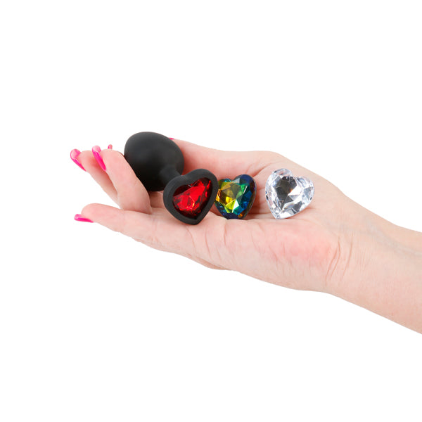 Glams Xchange Heart - Small - Black Small Butt Plug with Interchangeable Heart Gems