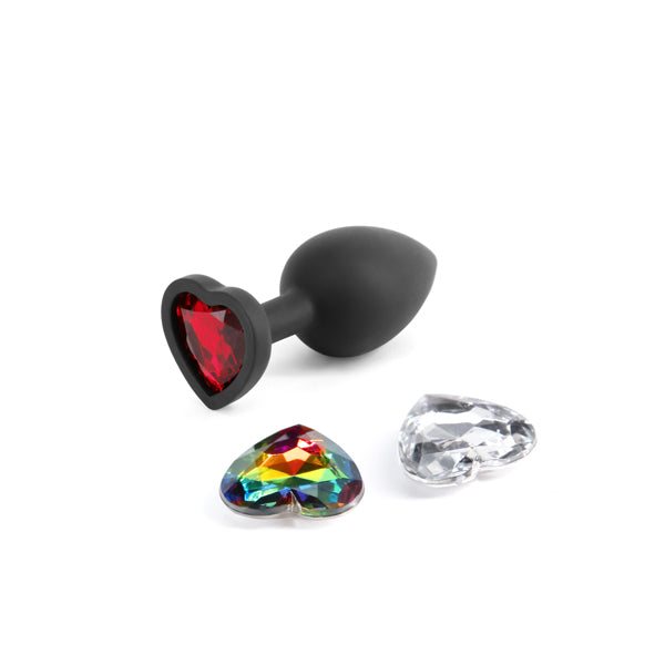 Glams Xchange Heart - Small - Black Small Butt Plug with Interchangeable Heart Gems