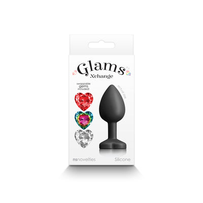 Glams Xchange Heart - Small - Black Small Butt Plug with Interchangeable Heart Gems