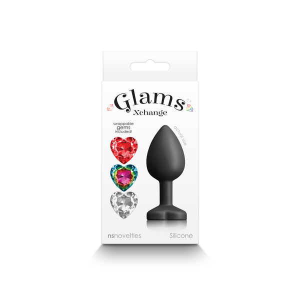 Glams Xchange Heart - Small - Black Small Butt Plug with Interchangeable Heart Gems