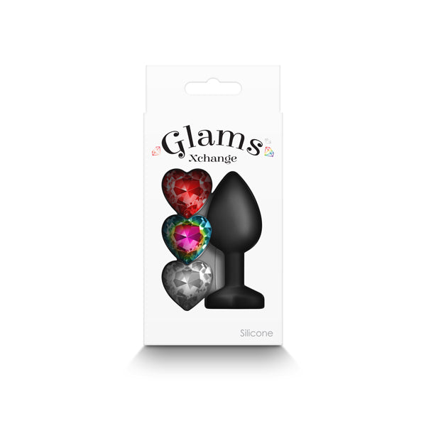 Glams Xchange Heart - Small - Black Small Butt Plug with Interchangeable Heart Gems