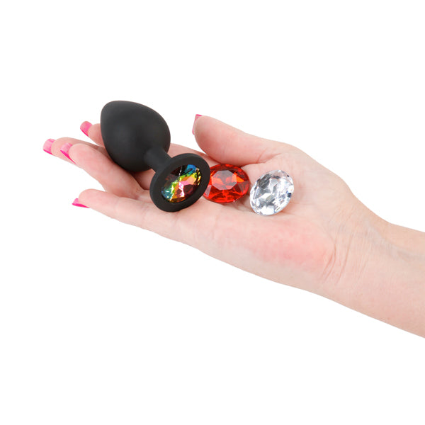 Glams Xchange Round - Medium - Black Medium Butt Plug with Interchangeable Round Gems