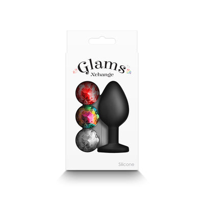 Glams Xchange Round - Medium - Black Medium Butt Plug with Interchangeable Round Gems