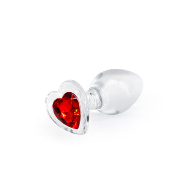 Crystal Desires - Red Heart - Medium - Clear Glass 8.4 cm Butt Plug with Red Heart Gem Base