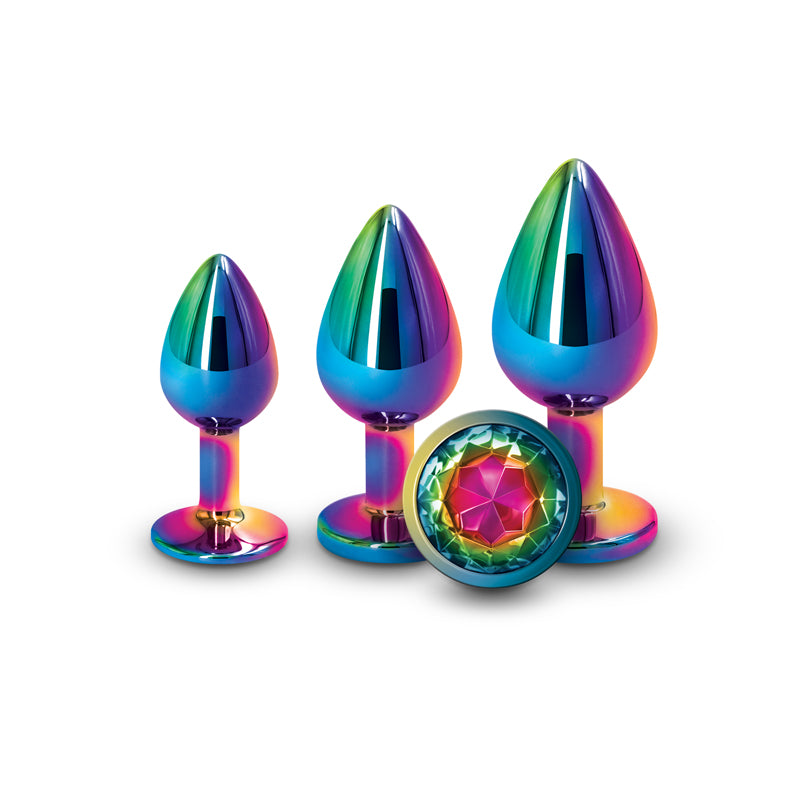 Rear Assets Trainer Kit - Multicolour - Rainbow - Multi Coloured Metallic Butt Plugs with Rainbow Gems - Set of 3 Sizes