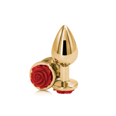 Rear Assets Rose - Medium - Gold 8.9 cm Metal Butt Plug with Red Rose Base