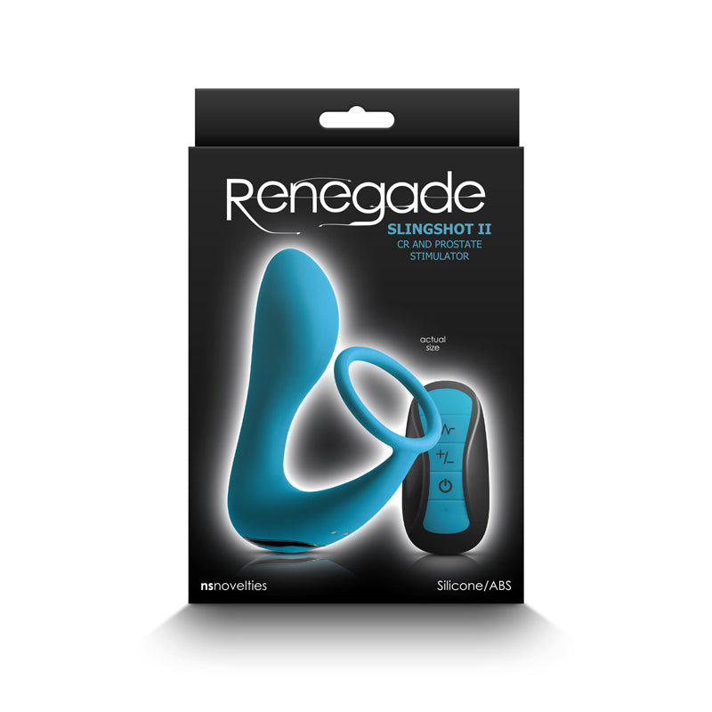 Renegade Slingshot II - Teal - Teal USB Rechargeable Anal Plug with Cock Ring & Remote