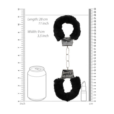 OUCH! Black & White Beginner's Furry Hand Cuffs - Black Restraints