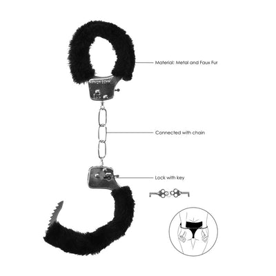 OUCH! Black & White Beginner's Furry Hand Cuffs - Black Restraints