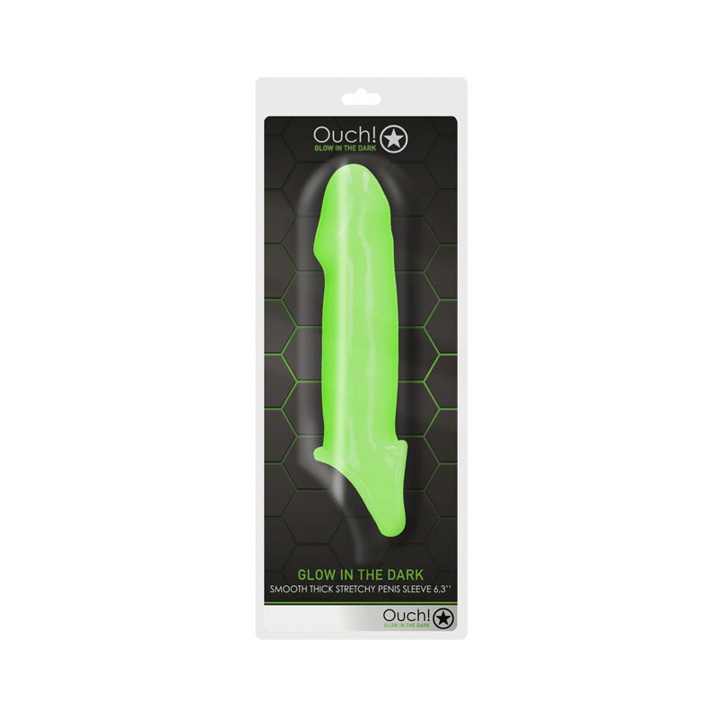 OUCH! Glow In The Dark Smooth Thick Stretchy Penis Sleeve - Glow in Dark 15.5 cm Penis Extension Sleeve