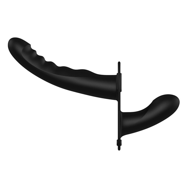 OUCH! Dual Silicone Ribbed Strap-On - Black