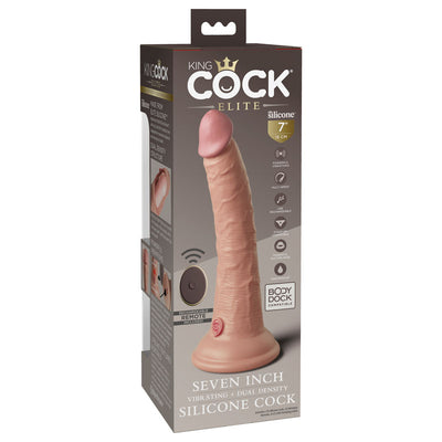 King Cock Elite 7'' Vibrating Dual Density Cock with Remote - Flesh 17.8 cm USB Rechargeable Vibrating Dong