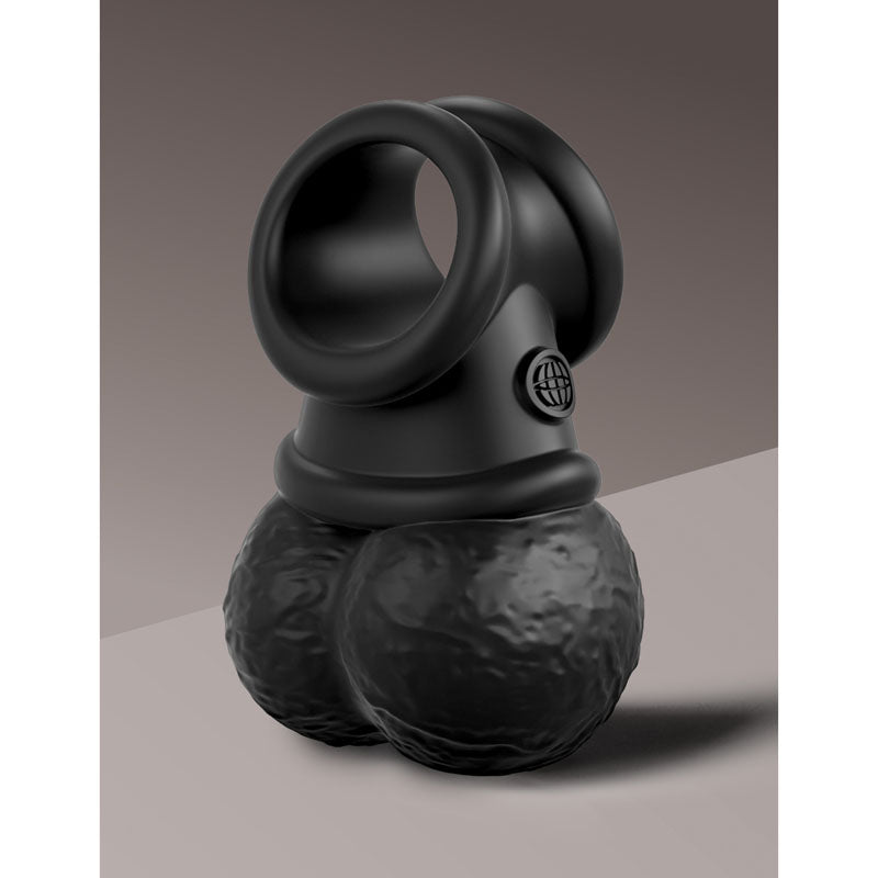 King Cock Elite The Crown Jewels Vibrating Silicone Balls - Black USB Rechargeable Vibrating Cock Ring