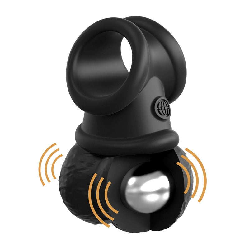 King Cock Elite The Crown Jewels Vibrating Silicone Balls - Black USB Rechargeable Vibrating Cock Ring