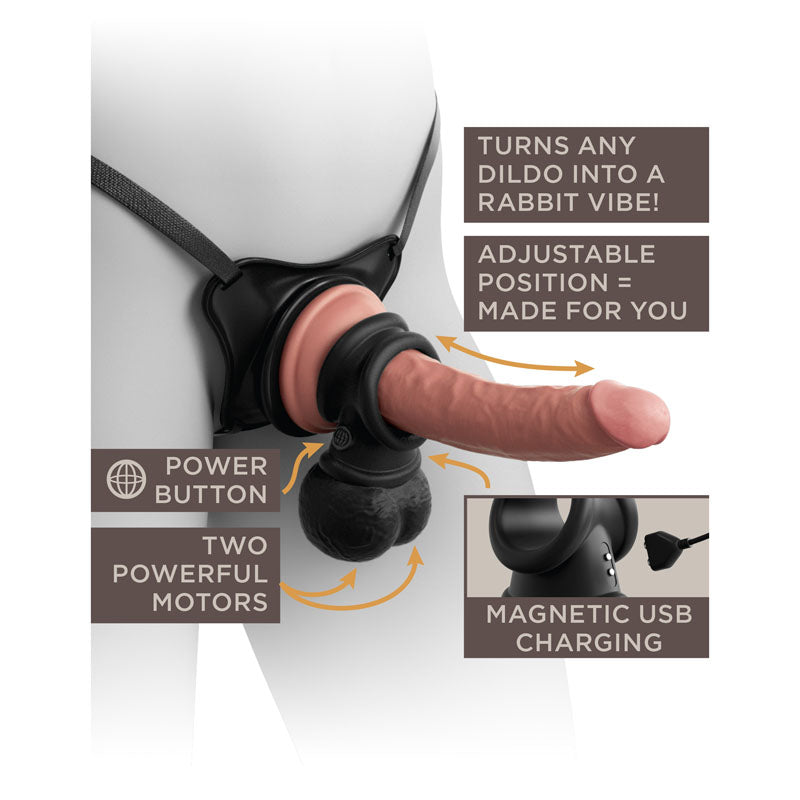 King Cock Elite The Crown Jewels Vibrating Silicone Balls - Black USB Rechargeable Vibrating Cock Ring