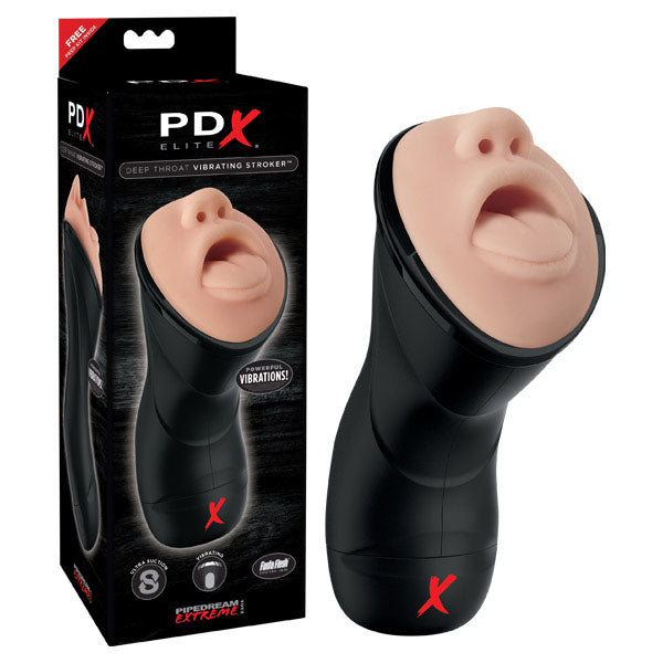 PDX Elite Deep Throat Vibrating Stroker - Flesh Vibrating Mouth Stroker