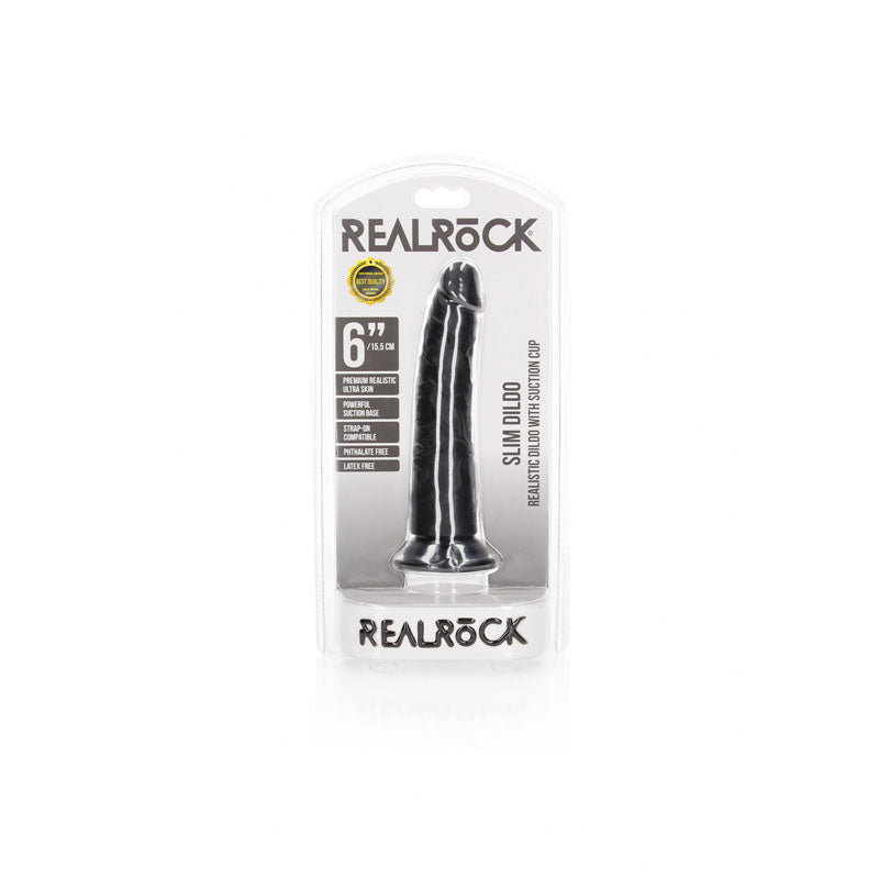 REALROCK Realistic Slim Dildo without Balls - 15.5 cm - Black 15.5 cm (6&