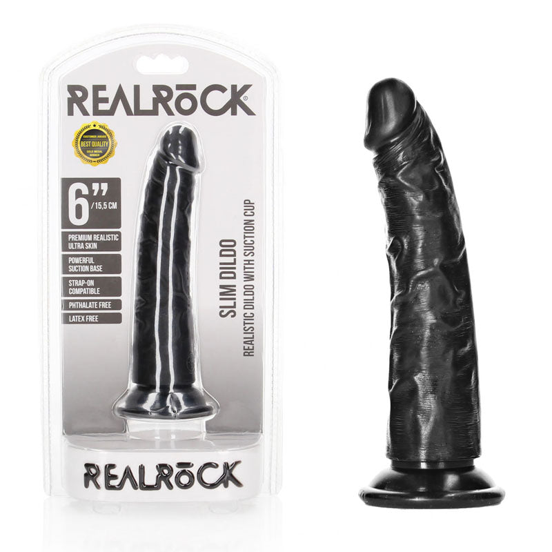 REALROCK Realistic Slim Dildo without Balls - 15.5 cm - Black 15.5 cm (6&