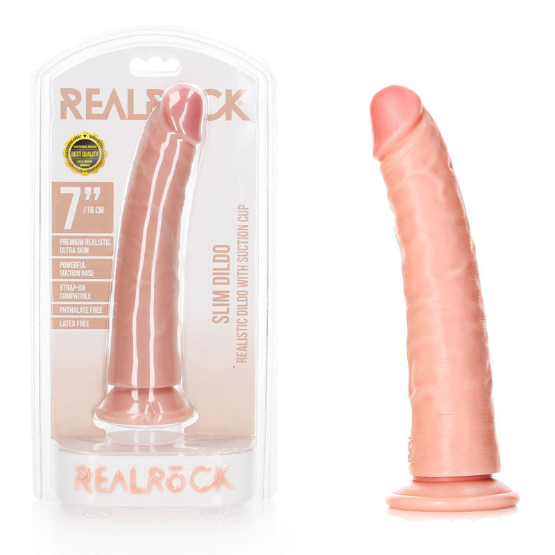 REALROCK Realistic Slim Dildo with Suction Cup - 18cm - Flesh 18 cm (7&