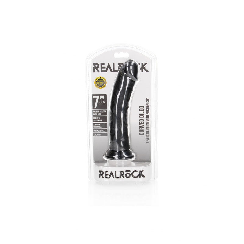 REALROCK Realistic Regular Curved Dildo with Suction Cup - 18 cm - Black 18 cm (7&