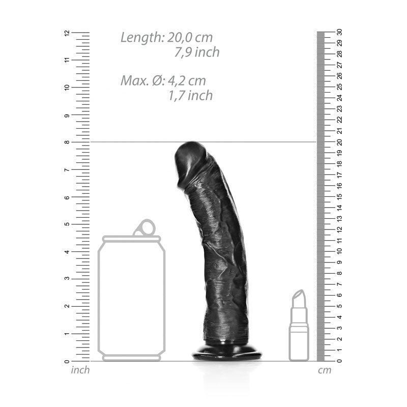 REALROCK Realistic Regular Curved Dildo with Suction Cup - 18 cm - Black 18 cm (7&