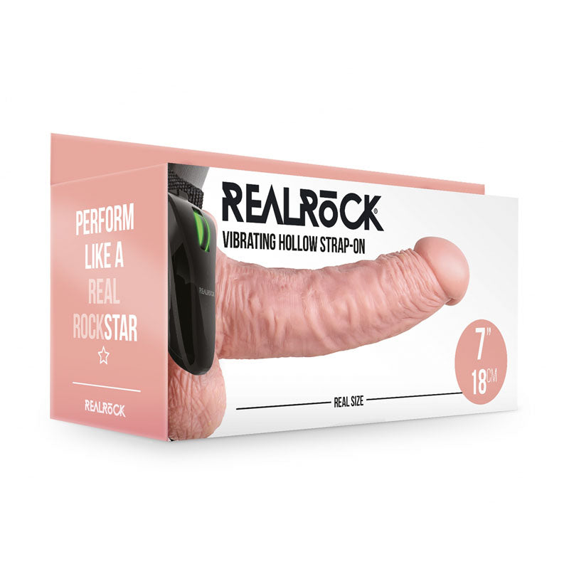 REALROCK Vibrating Hollow Strapon + Balls - 18cm Flesh - Flesh 18 cm Vibrating Hollow Strap-On